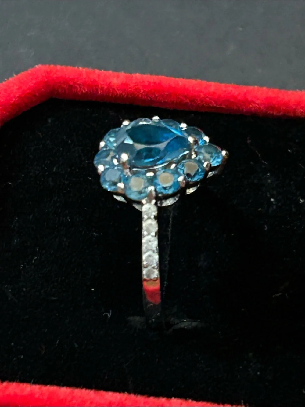 .94CT Pear Shape & 1.28CTW Round London Blue Topaz w/.18CTW White Zircon Ring